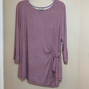 Liz Claiborne Career Red/Black Houndstooth Side Tie Tunic, 3/4 Sleeves, XXL, EUC